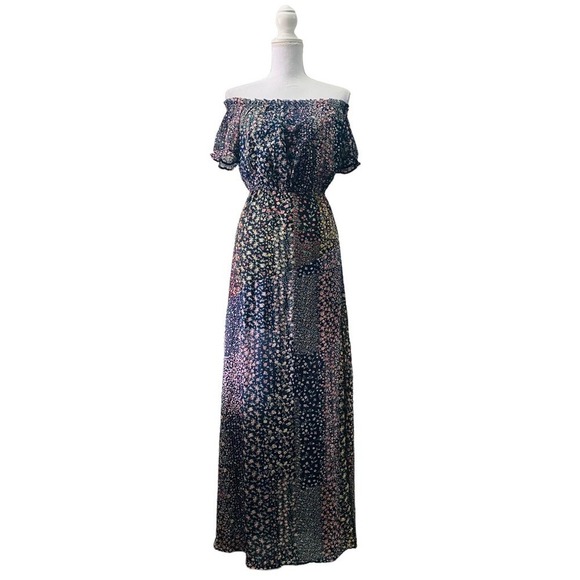 Lulu's Women's Small Neva Navy Floral Off Shoulder High Slit Dress - Picture 5 of 10